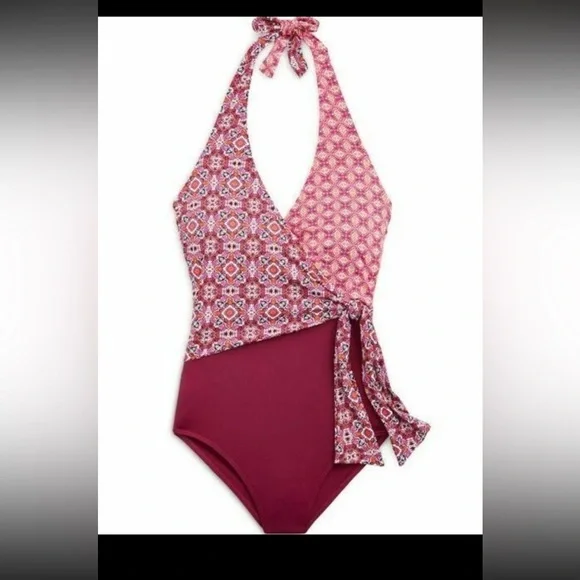 Ralph Lauren Tile print One Piece Swimsuit Asymmetrical Tie wrap - Picture 4 of 4